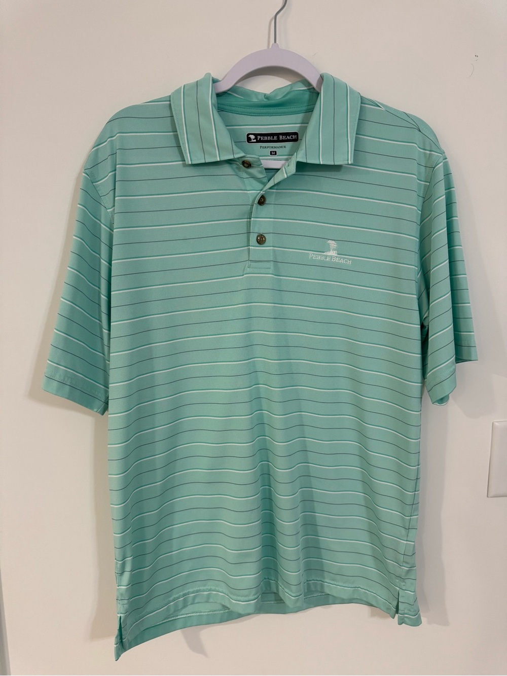 Pebble Beach Mint Green Striped Performance Polo